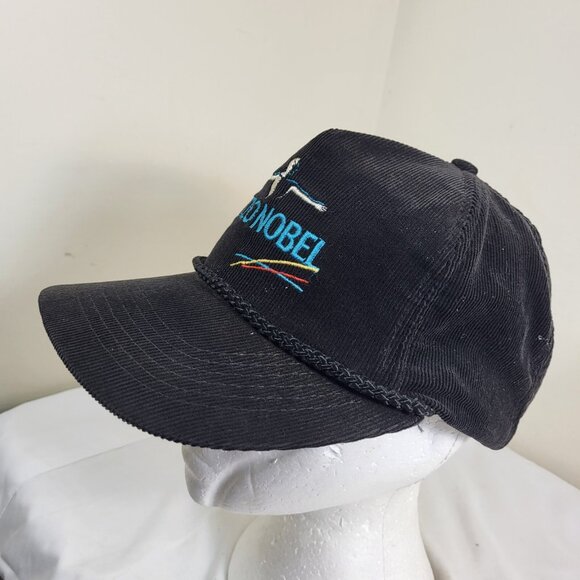 AKZO NOBEL Hat Snapback Baseball Vintage 90s Cap CORDUROY Dad Trucker Black - Picture 4 of 12